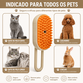Escova a Vapor 3 em 1 Remove Pelos para Cães e Gatos