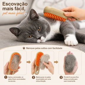 Escova a Vapor 3 em 1 Remove Pelos para Cães e Gatos