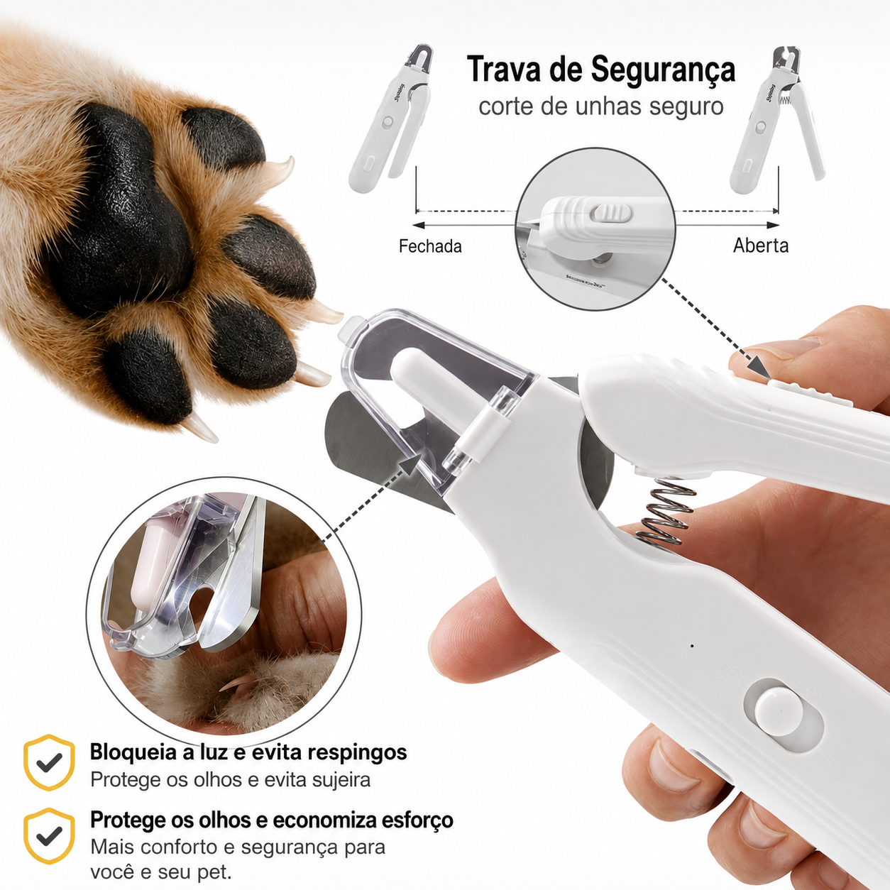 Cortador de Unhas Elétrico 2 em 1 para Cães e Gatos com Lixadeira, Luz LED Dupla e Coletor de Resíduos