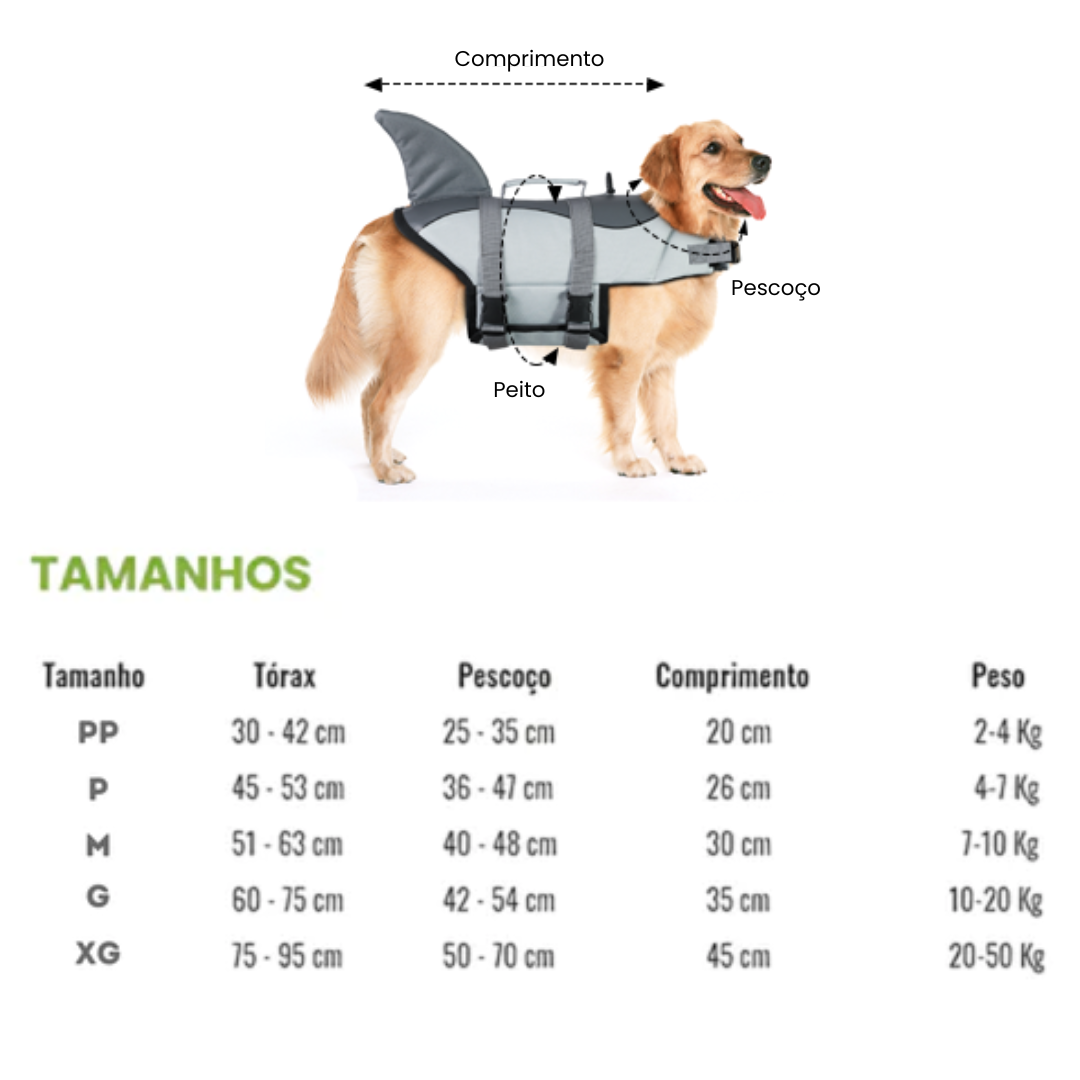 Colete Pet Salva-Vidas Shark para Cachorros
