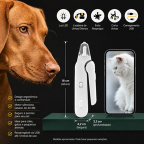 Cortador de Unhas Elétrico 2 em 1 para Cães e Gatos com Lixadeira, Luz LED Dupla e Coletor de Resíduos