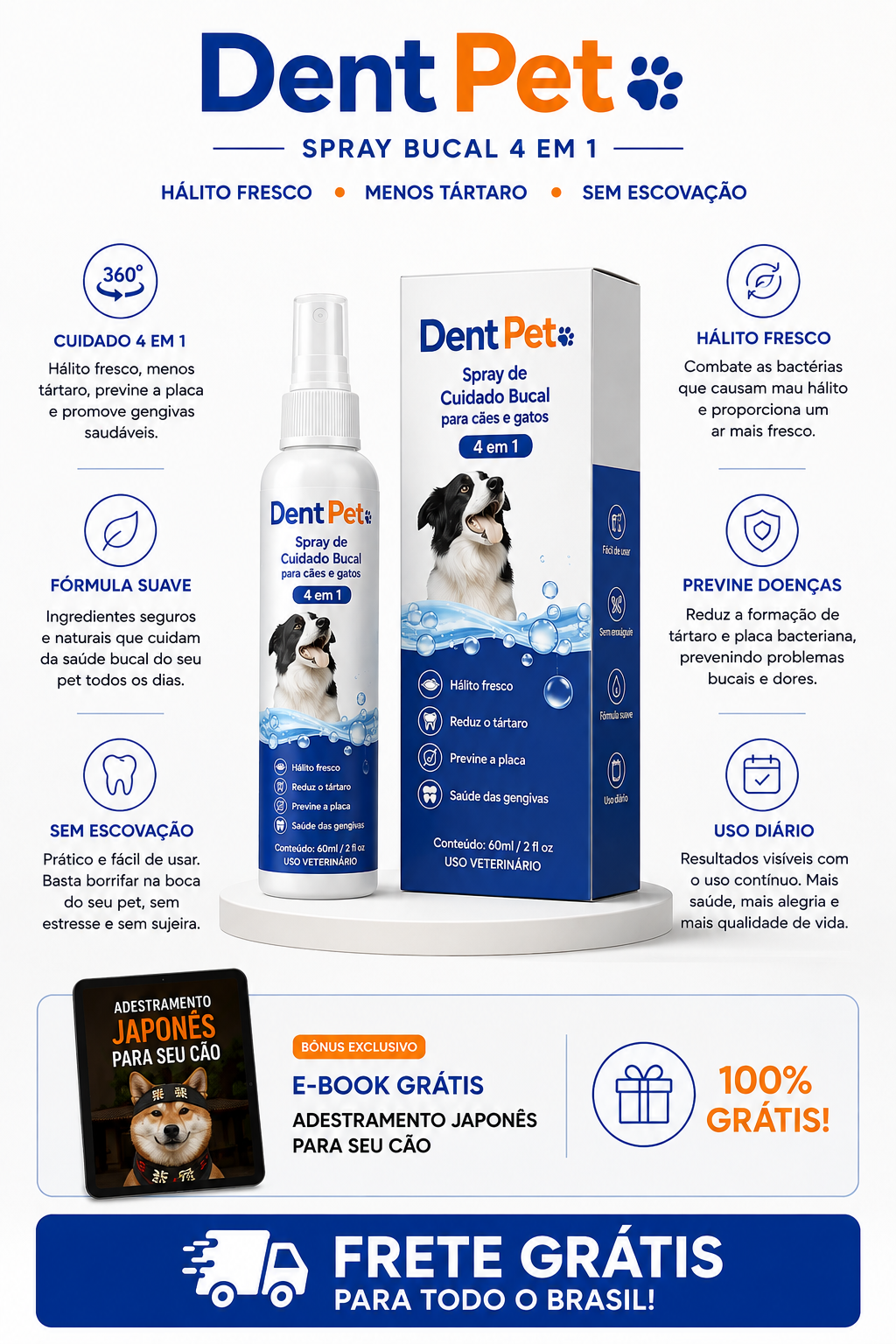 Spray de Cuidado Bucal para Cães e Gatos 4 em 1 - DentPet™