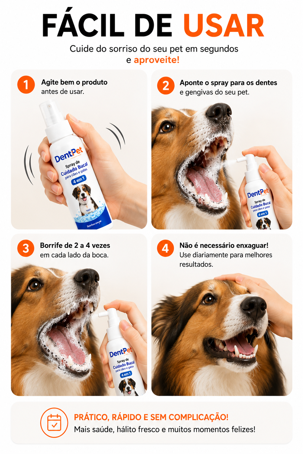 Spray de Cuidado Bucal para Cães e Gatos 4 em 1 - DentPet™